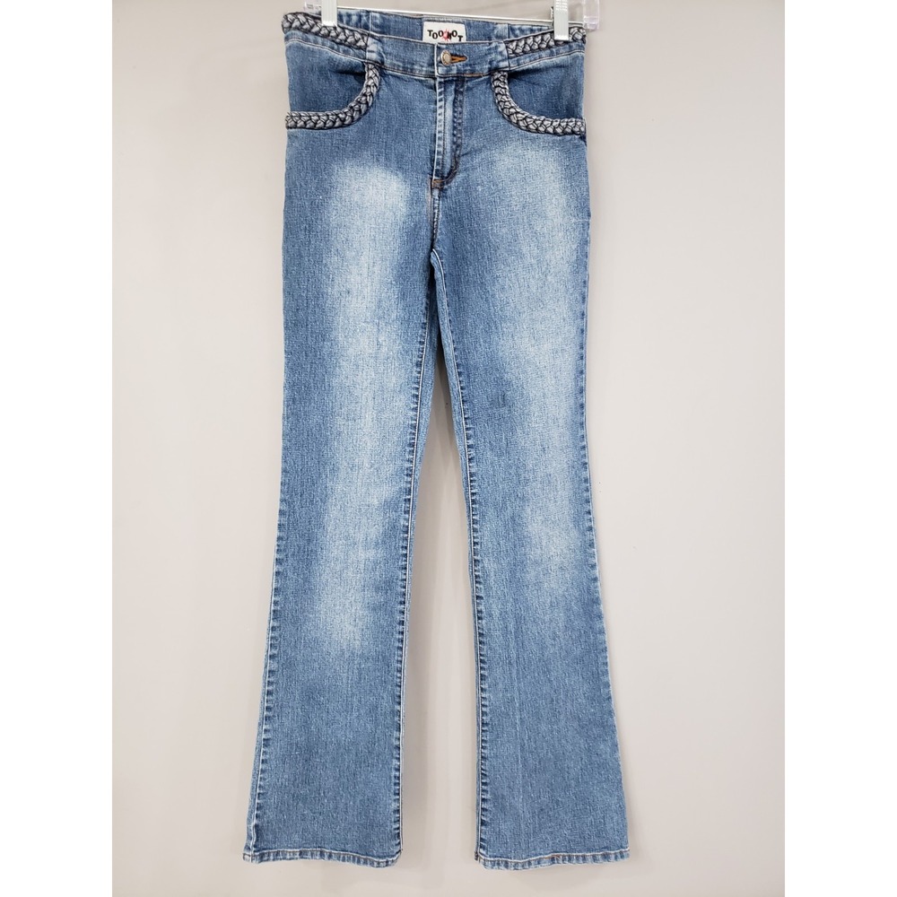 Vintage BRAIDED BELT Y2k Denim FLARE JEANS Too Hot‎ - Junior's Size 7 baby doll